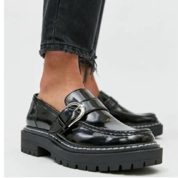 Sam Edelman Circus Everly Black Patent Platform Chunky Lug Loafers Women’s 8.5 - Picture 1 of 14